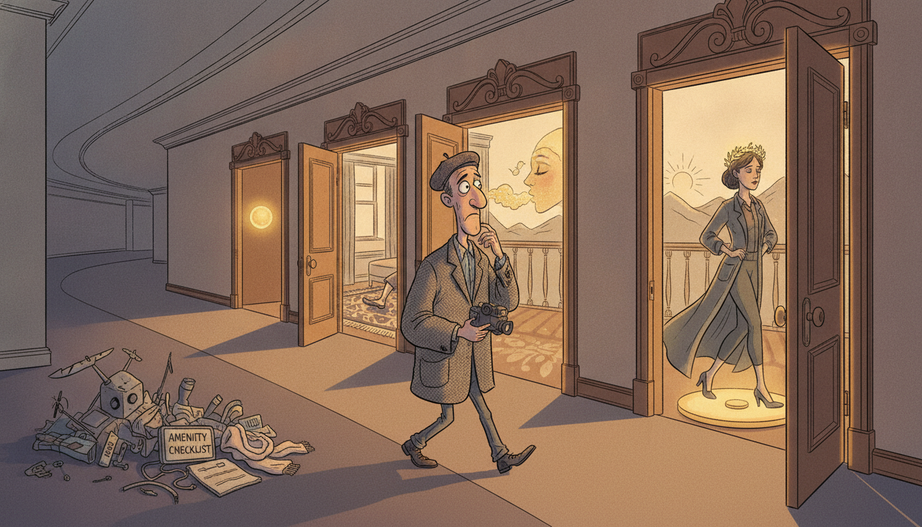 A filmmaker walking through four glowing doors, each opening onto a feeling instead of an amenity.